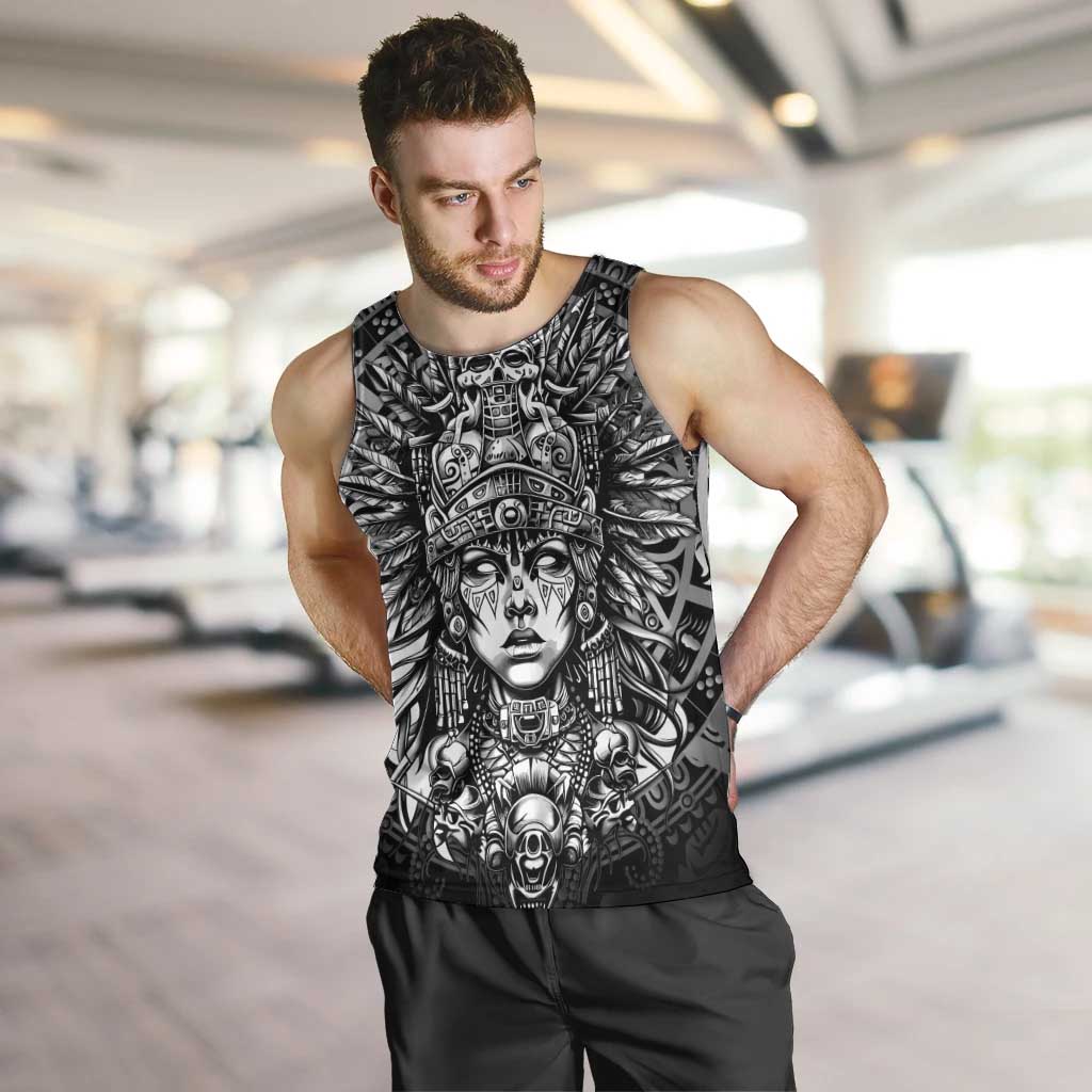 Mexico Aztec Warrior Goddess Men Tank Top Aztec Skull Tribal Calender Silver Spirit - Wonder Print Shop