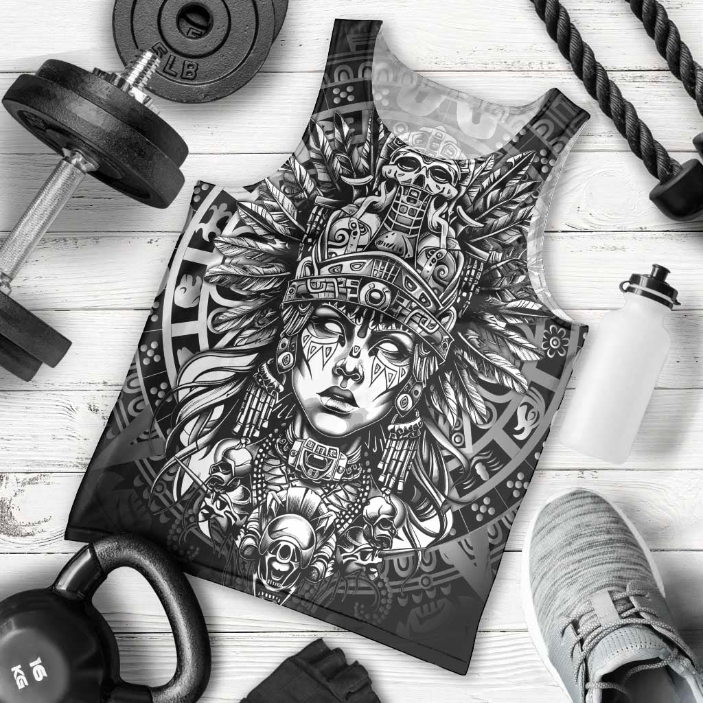Mexico Aztec Warrior Goddess Men Tank Top Aztec Skull Tribal Calender Silver Spirit - Wonder Print Shop