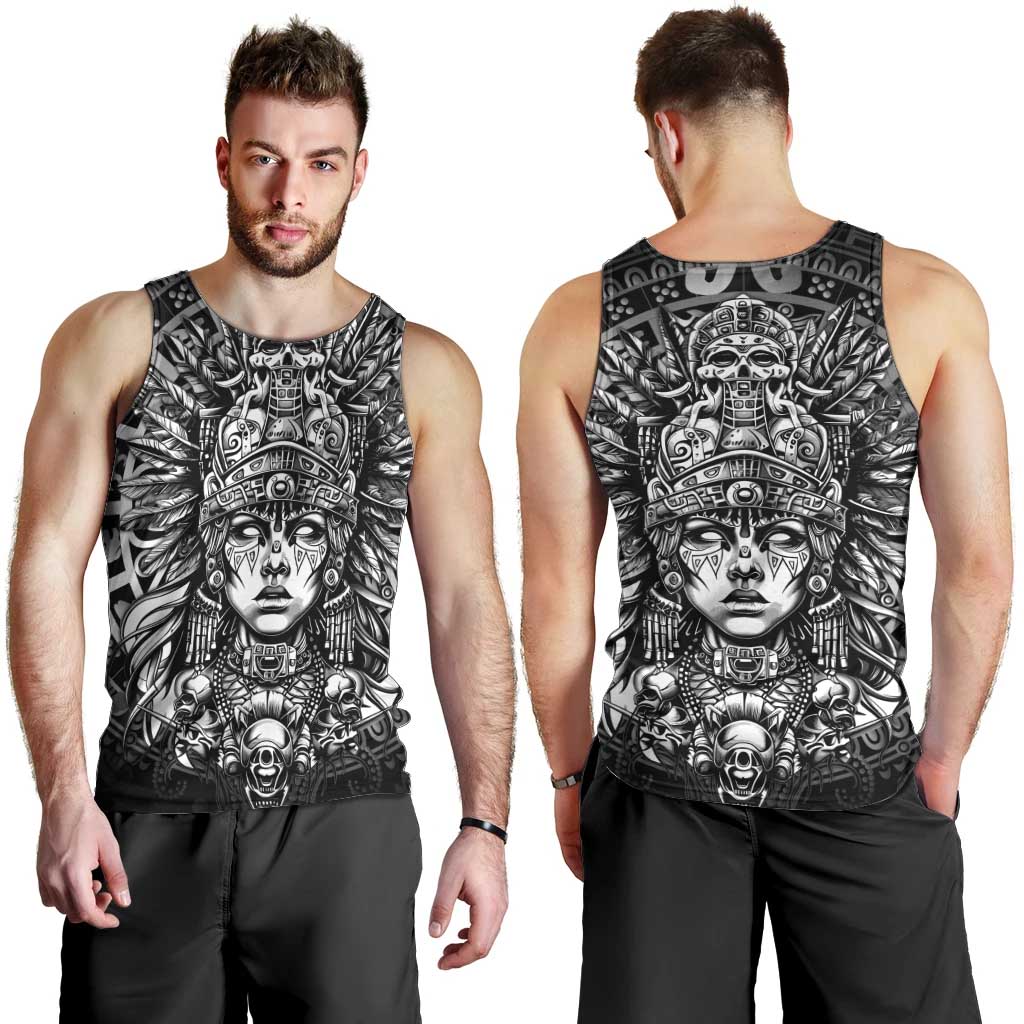 Mexico Aztec Warrior Goddess Men Tank Top Aztec Skull Tribal Calender Silver Spirit - Wonder Print Shop
