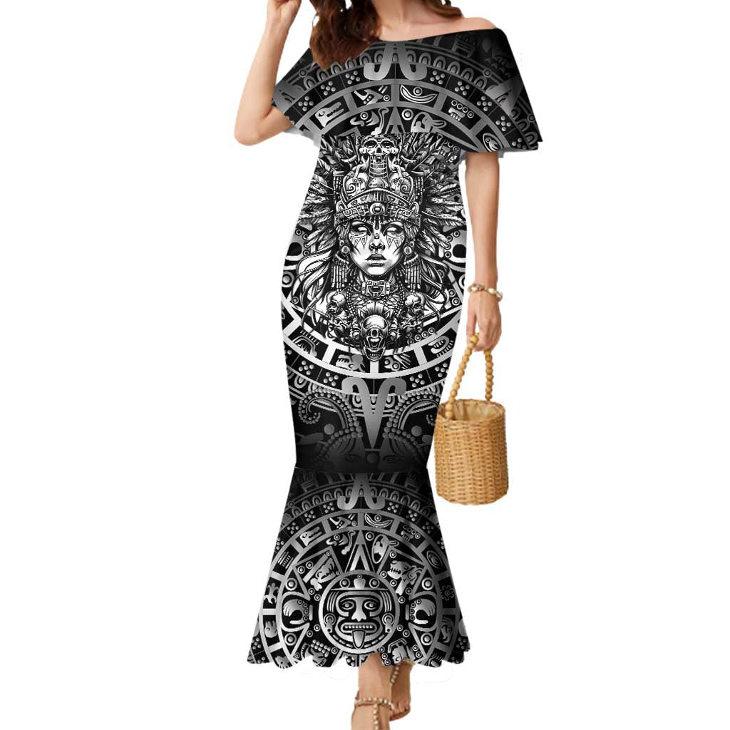 Mexico Aztec Warrior Goddess Mermaid Dress Aztec Skull Tribal Calender Silver Spirit - Wonder Print Shop