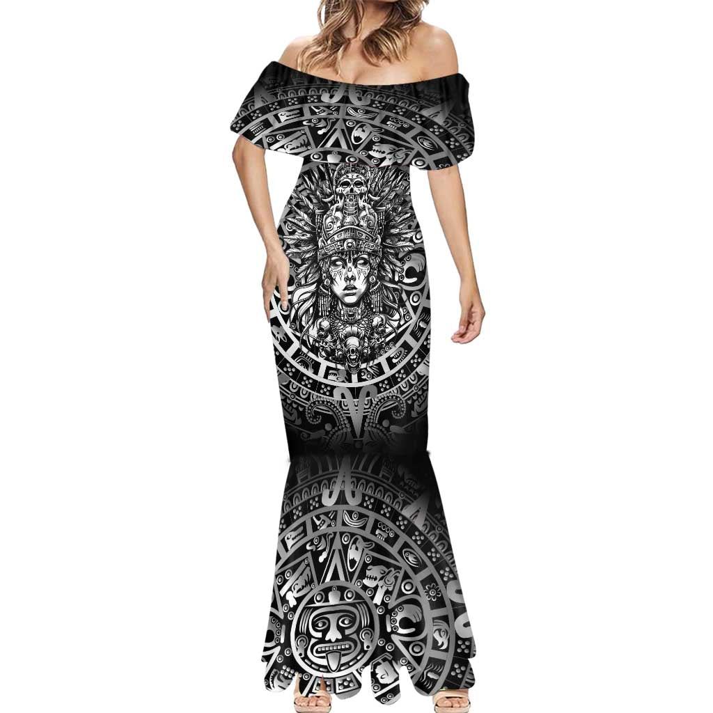Mexico Aztec Warrior Goddess Mermaid Dress Aztec Skull Tribal Calender Silver Spirit - Wonder Print Shop