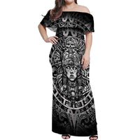 Mexico Aztec Warrior Goddess Off Shoulder Maxi Dress Aztec Skull Tribal Calender Silver Spirit - Wonder Print Shop