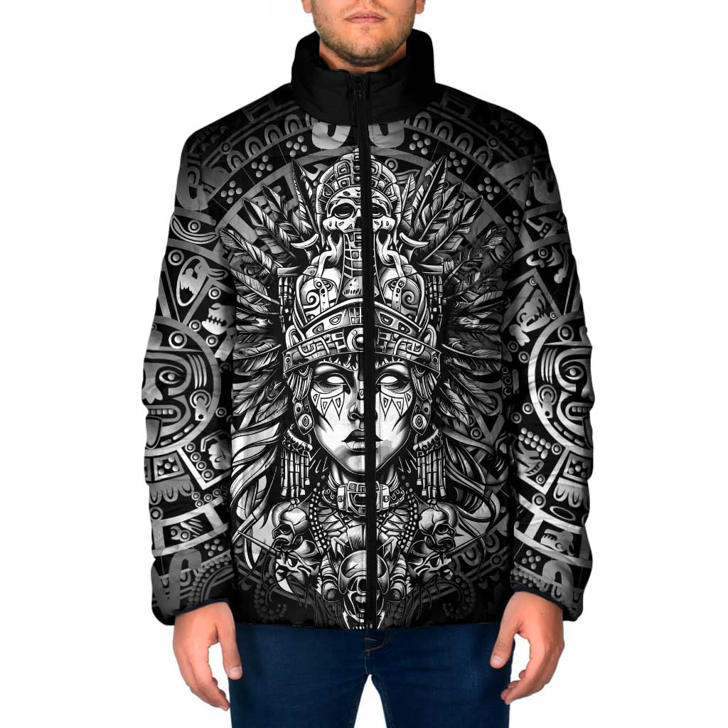 Mexico Aztec Warrior Goddess Padded Jacket Aztec Skull Tribal Calender Silver Spirit - Wonder Print Shop