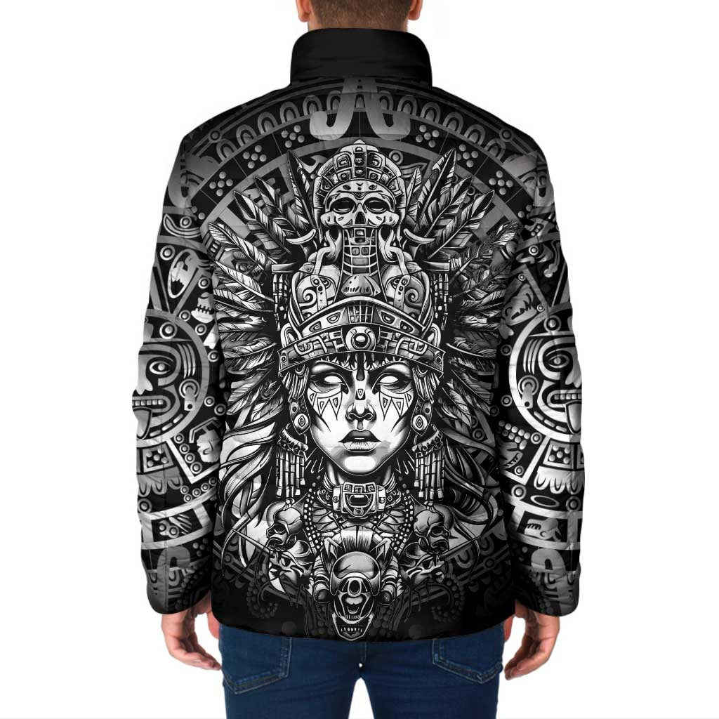Mexico Aztec Warrior Goddess Padded Jacket Aztec Skull Tribal Calender Silver Spirit - Wonder Print Shop