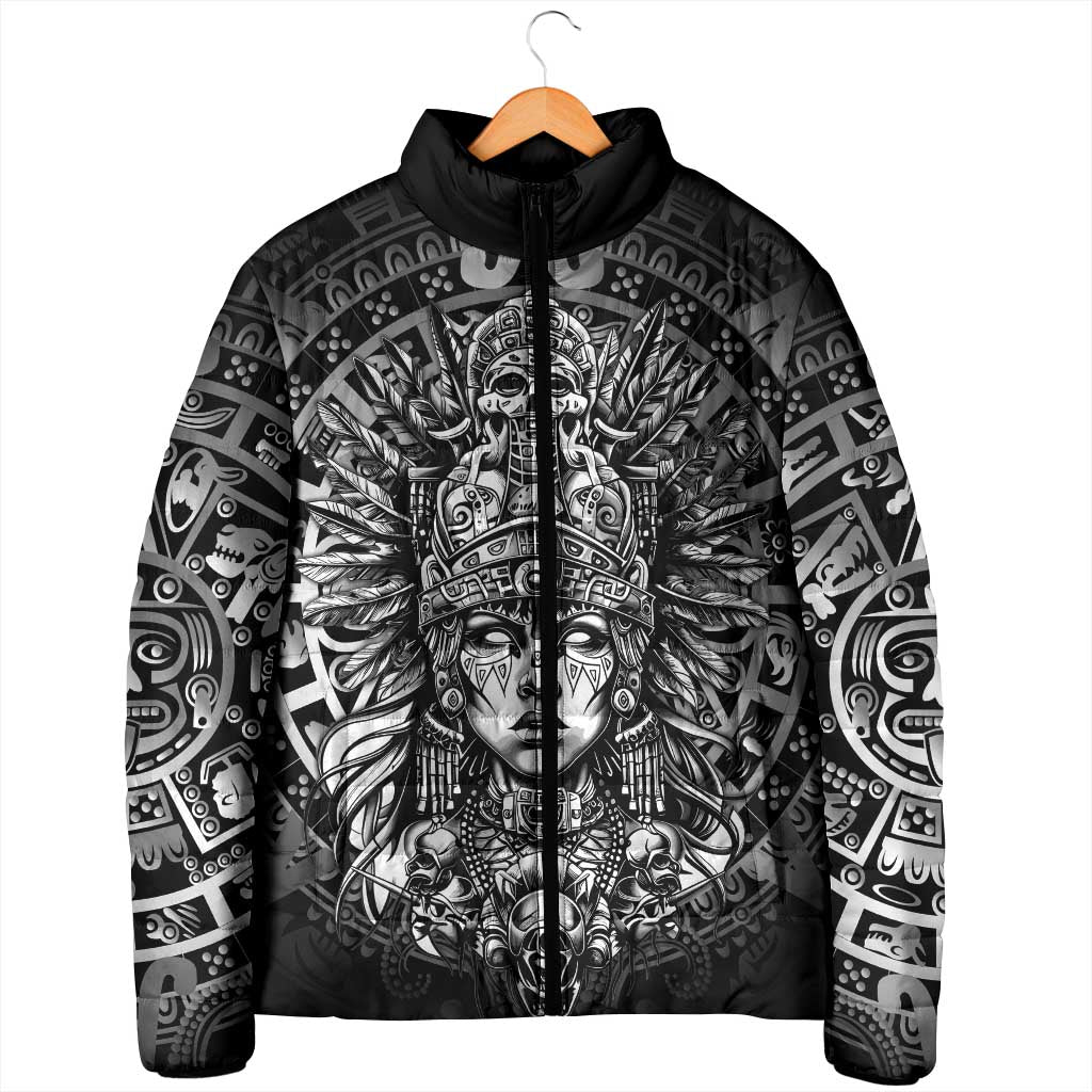 Mexico Aztec Warrior Goddess Padded Jacket Aztec Skull Tribal Calender Silver Spirit - Wonder Print Shop