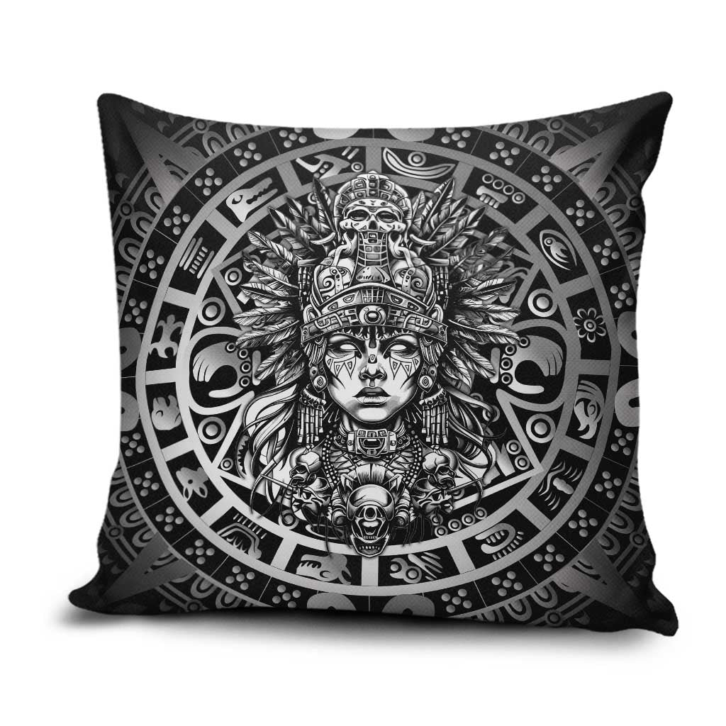 Mexico Aztec Warrior Goddess Pillow Cover Aztec Skull Tribal Calender Silver Spirit - Wonder Print Shop