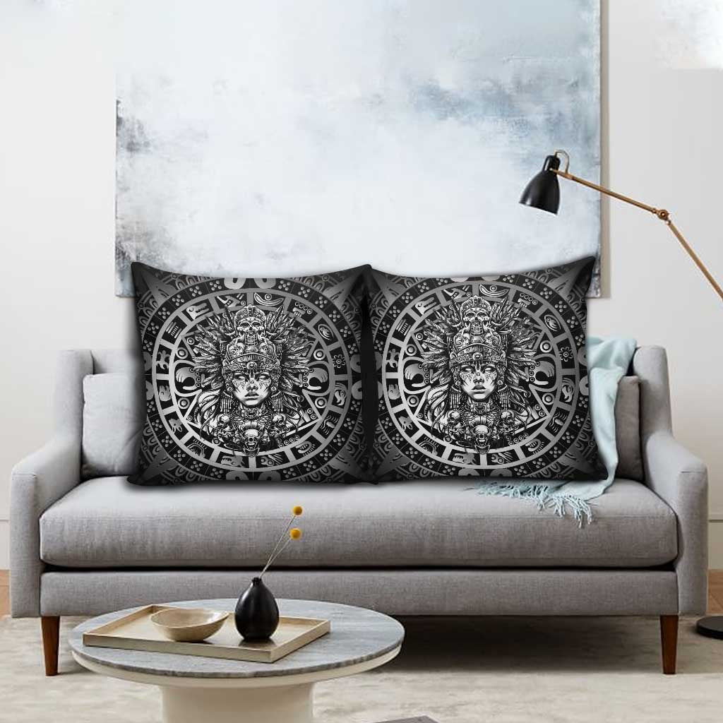 Mexico Aztec Warrior Goddess Pillow Cover Aztec Skull Tribal Calender Silver Spirit - Wonder Print Shop