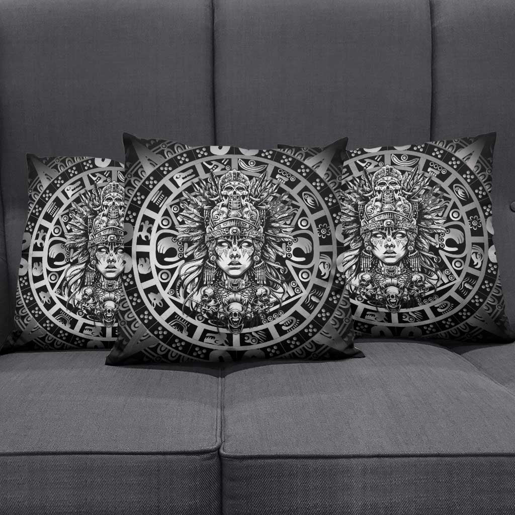 Mexico Aztec Warrior Goddess Pillow Cover Aztec Skull Tribal Calender Silver Spirit - Wonder Print Shop