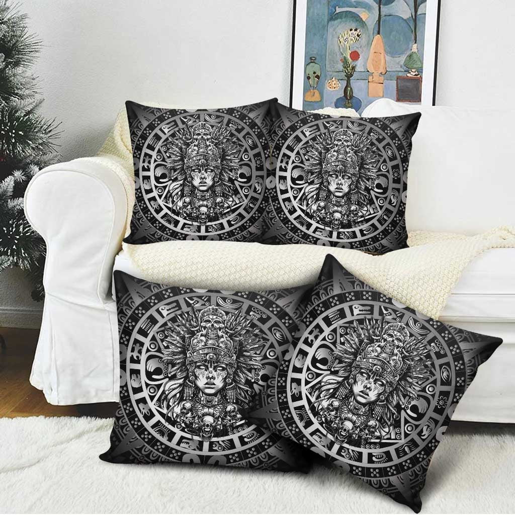 Mexico Aztec Warrior Goddess Pillow Cover Aztec Skull Tribal Calender Silver Spirit - Wonder Print Shop
