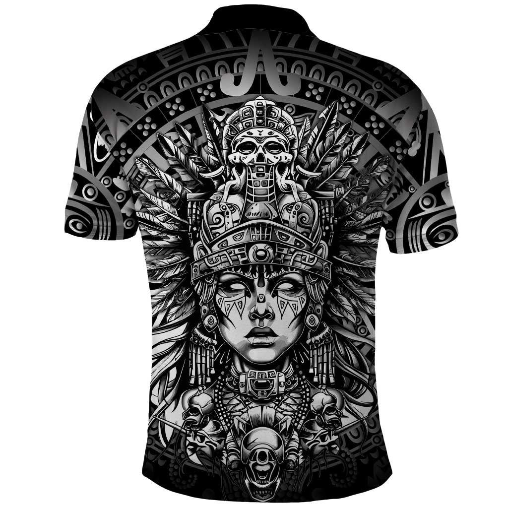 Mexico Aztec Warrior Goddess Polo Shirt Aztec Skull Tribal Calender Silver Spirit - Wonder Print Shop