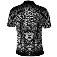 Mexico Aztec Warrior Goddess Polo Shirt Aztec Skull Tribal Calender Silver Spirit - Wonder Print Shop