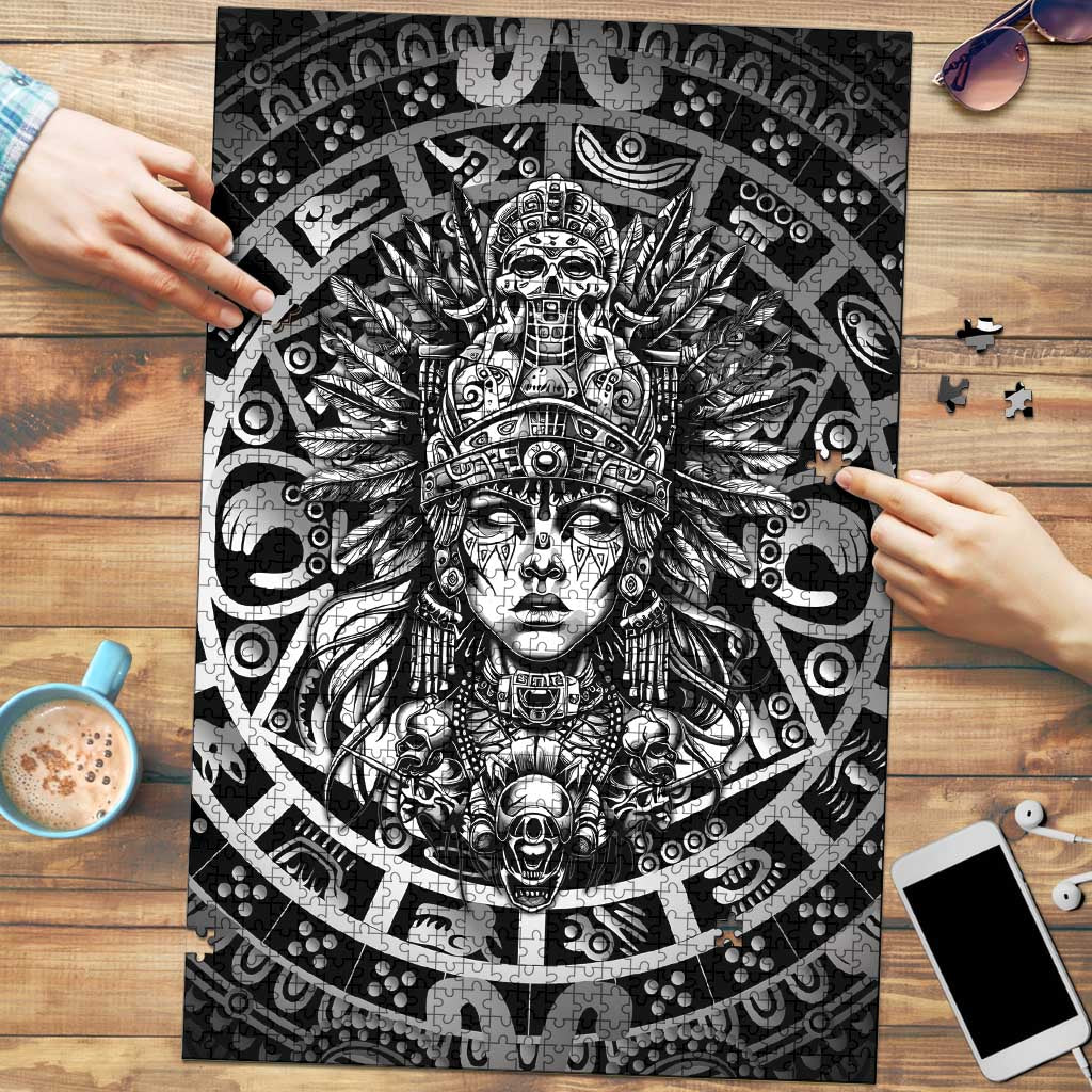 Mexico Aztec Warrior Goddess Puzzle Aztec Skull Tribal Calender Silver Spirit - Wonder Print Shop