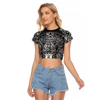 Mexico Aztec Warrior Goddess Raglan Cropped T Shirt Aztec Skull Tribal Calender Silver Spirit - Wonder Print Shop