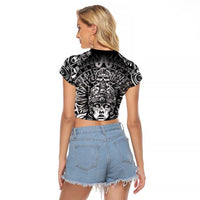 Mexico Aztec Warrior Goddess Raglan Cropped T Shirt Aztec Skull Tribal Calender Silver Spirit - Wonder Print Shop