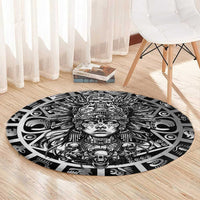 Mexico Aztec Warrior Goddess Round Carpet Aztec Skull Tribal Calender Silver Spirit - Wonder Print Shop