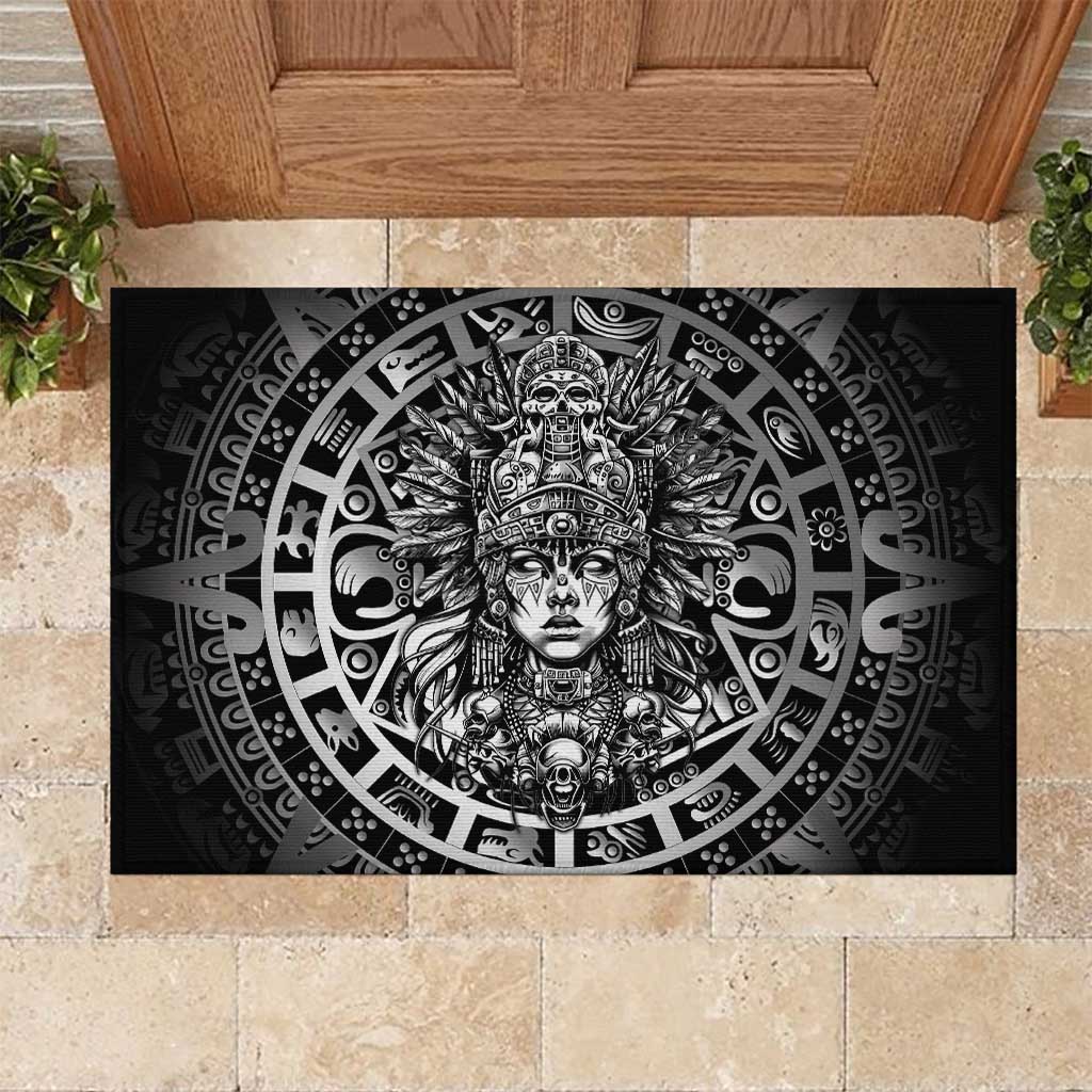 Mexico Aztec Warrior Goddess Rubber Doormat Aztec Skull Tribal Calender Silver Spirit - Wonder Print Shop