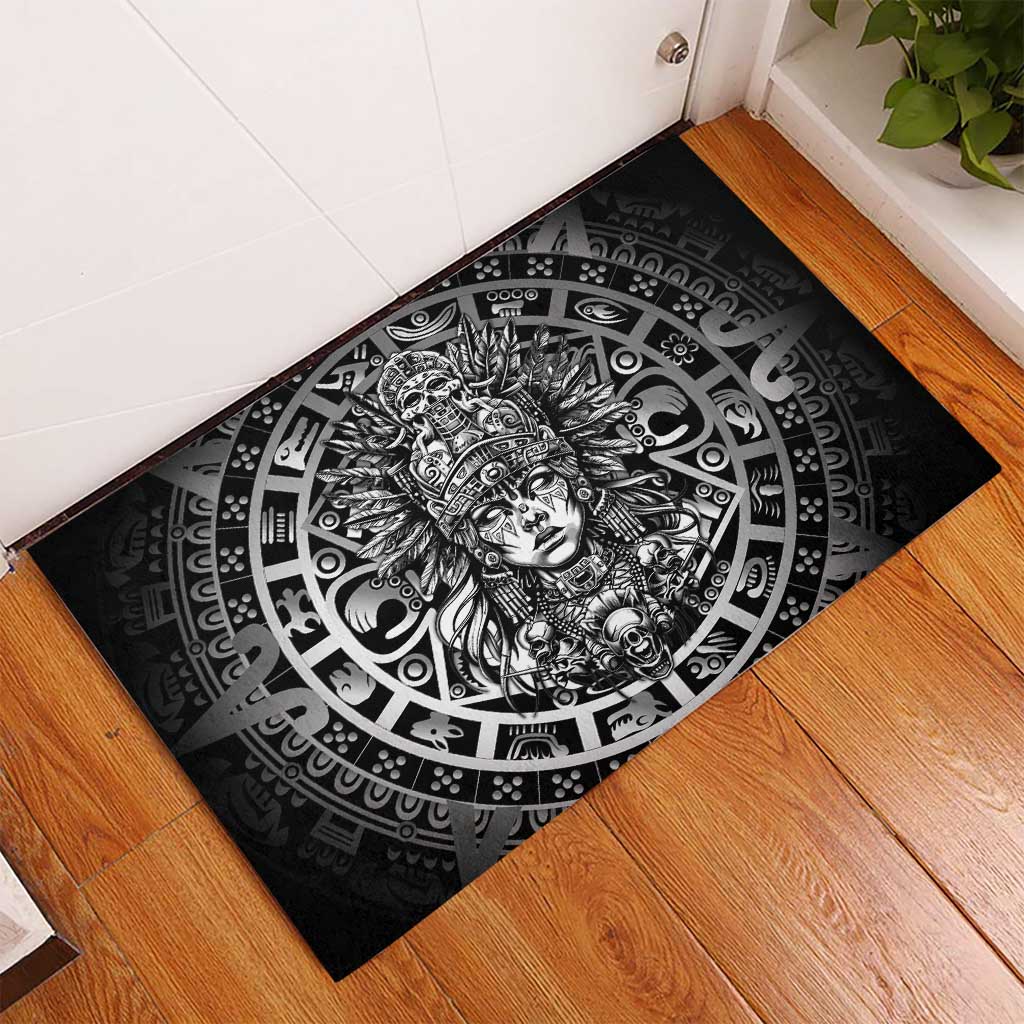 Mexico Aztec Warrior Goddess Rubber Doormat Aztec Skull Tribal Calender Silver Spirit - Wonder Print Shop