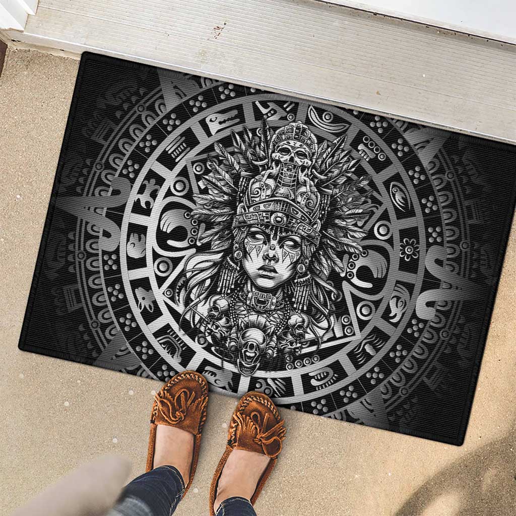 Mexico Aztec Warrior Goddess Rubber Doormat Aztec Skull Tribal Calender Silver Spirit - Wonder Print Shop