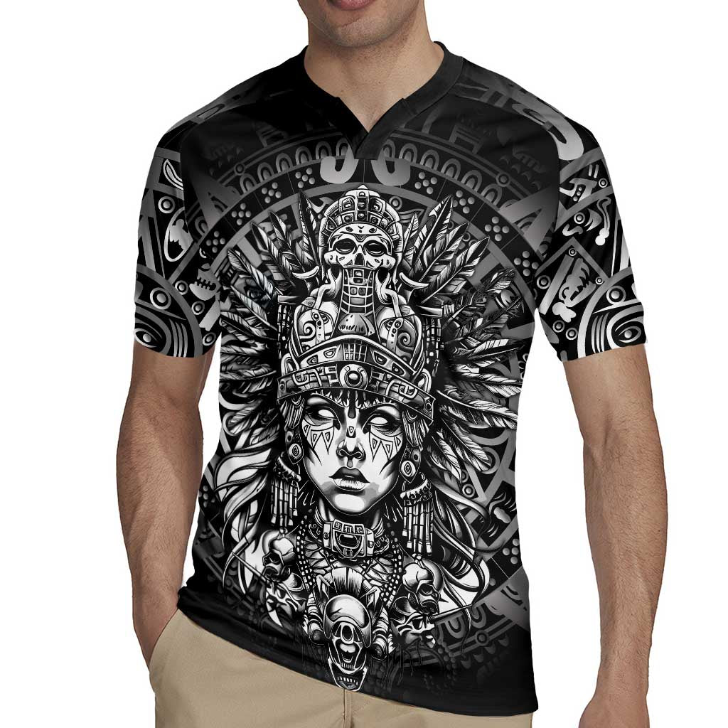 Mexico Aztec Warrior Goddess Rugby Jersey Aztec Skull Tribal Calender Silver Spirit - Wonder Print Shop