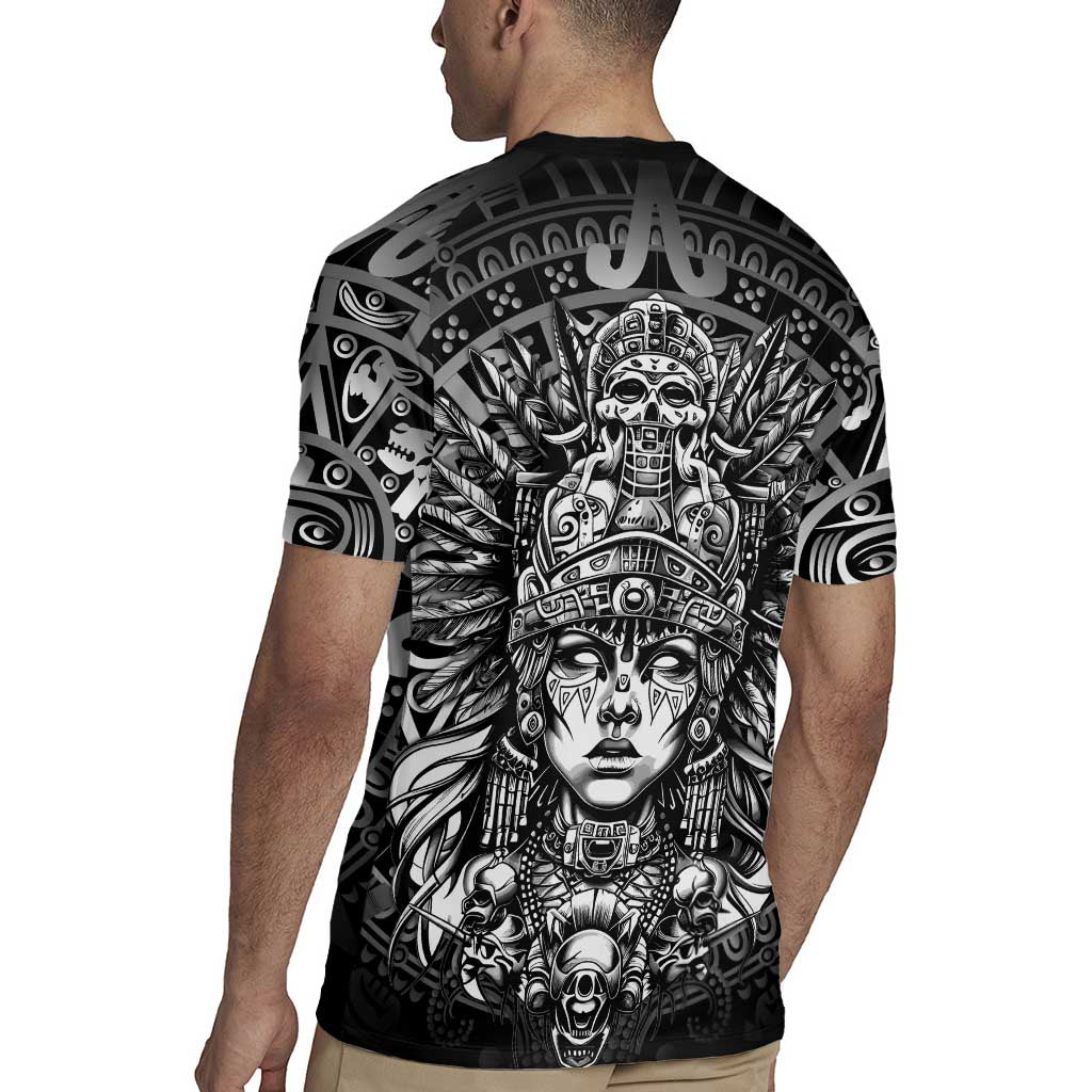 Mexico Aztec Warrior Goddess Rugby Jersey Aztec Skull Tribal Calender Silver Spirit - Wonder Print Shop