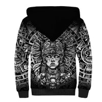 Mexico Aztec Warrior Goddess Sherpa Hoodie Aztec Skull Tribal Calender Silver Spirit - Wonder Print Shop