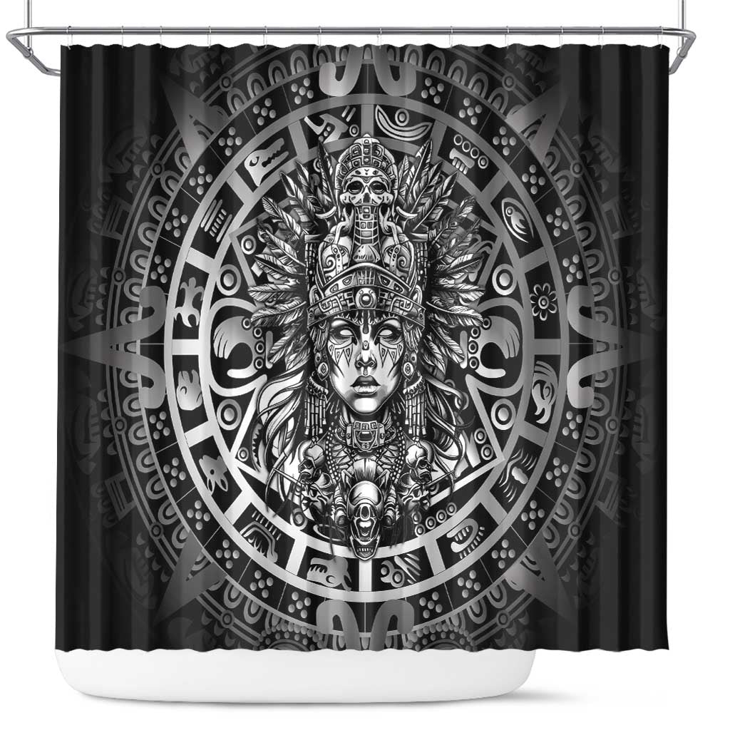 Mexico Aztec Warrior Goddess Shower Curtain Aztec Skull Tribal Calender Silver Spirit - Wonder Print Shop