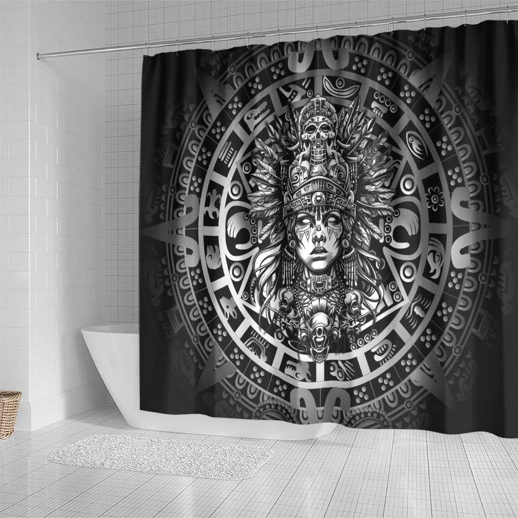Mexico Aztec Warrior Goddess Shower Curtain Aztec Skull Tribal Calender Silver Spirit - Wonder Print Shop