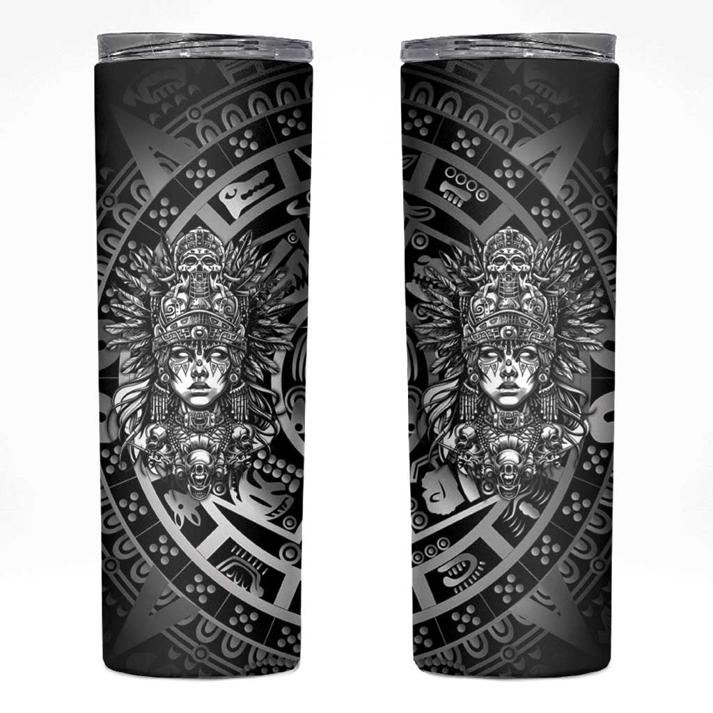 Mexico Aztec Warrior Goddess Skinny Tumbler Aztec Skull Tribal Calender Silver Spirit - Wonder Print Shop