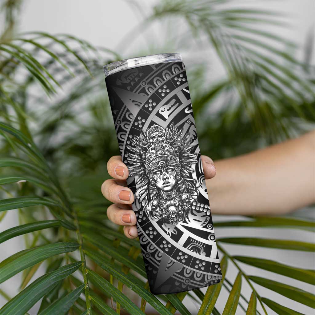 Mexico Aztec Warrior Goddess Skinny Tumbler Aztec Skull Tribal Calender Silver Spirit - Wonder Print Shop