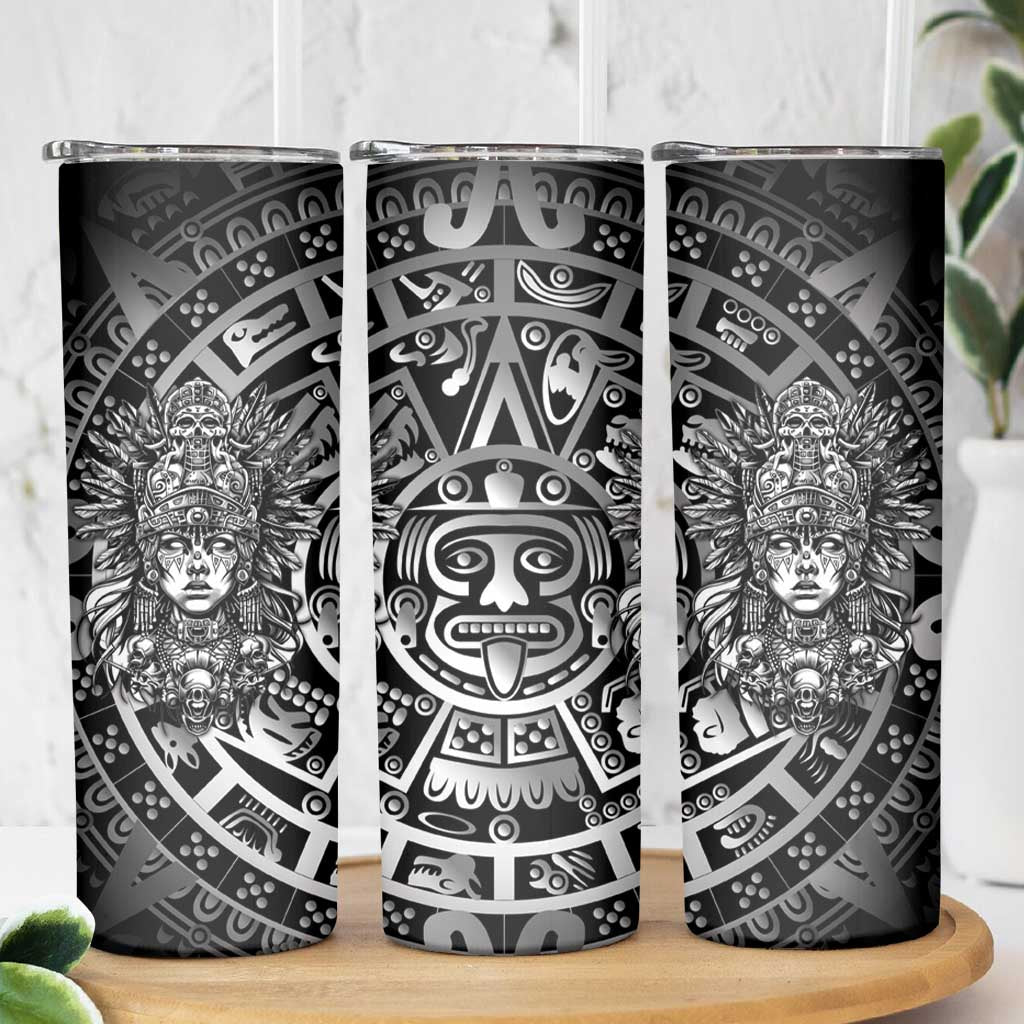 Mexico Aztec Warrior Goddess Skinny Tumbler Aztec Skull Tribal Calender Silver Spirit - Wonder Print Shop