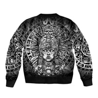 Mexico Aztec Warrior Goddess Sleeve Zip Bomber Jacket Aztec Skull Tribal Calender Silver Spirit - Wonder Print Shop