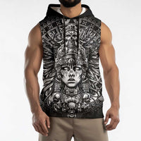 Mexico Aztec Warrior Goddess Sleeveless Hoodie Aztec Skull Tribal Calender Silver Spirit - Wonder Print Shop