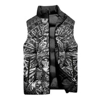 Mexico Aztec Warrior Goddess Sleeveless Puffer Jacket Aztec Skull Tribal Calender Silver Spirit - Wonder Print Shop