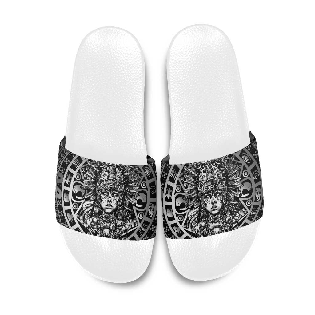 Mexico Aztec Warrior Goddess Slide Sandals Aztec Skull Tribal Calender Silver Spirit - Wonder Print Shop