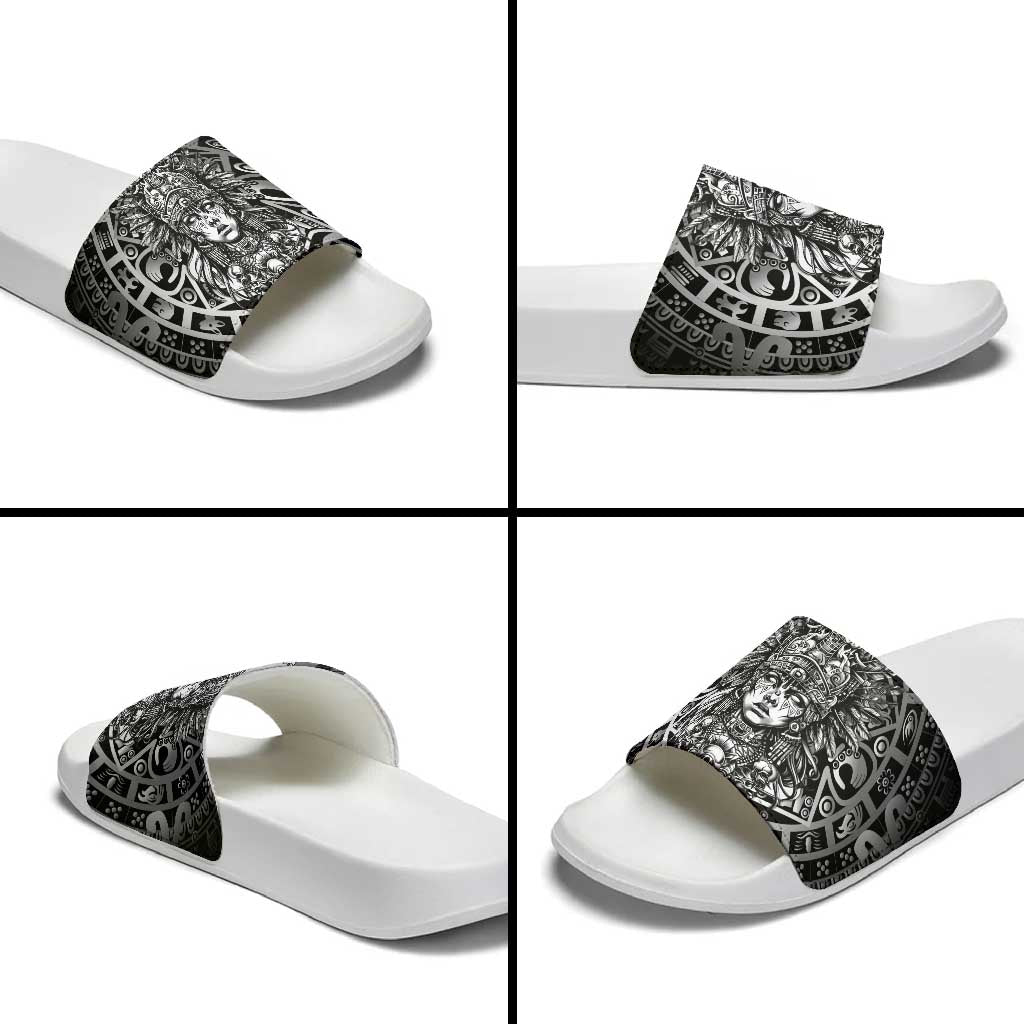 Mexico Aztec Warrior Goddess Slide Sandals Aztec Skull Tribal Calender Silver Spirit - Wonder Print Shop