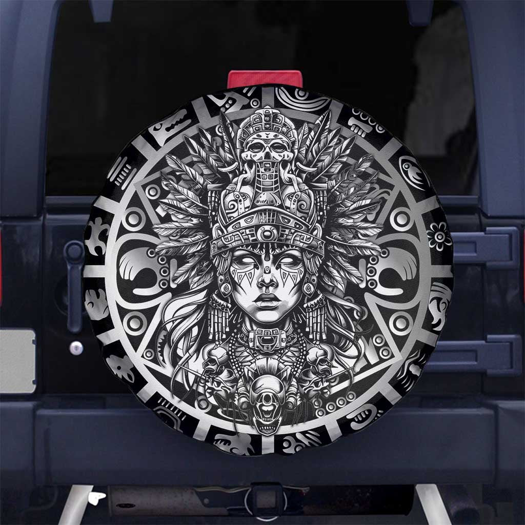 Mexico Aztec Warrior Goddess Spare Tire Cover Aztec Skull Tribal Calender Silver Spirit - Wonder Print Shop