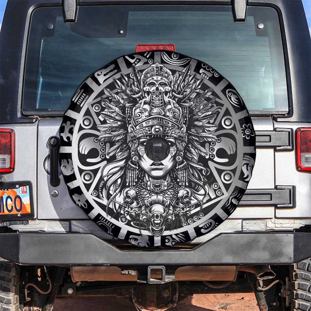 Mexico Aztec Warrior Goddess Spare Tire Cover Aztec Skull Tribal Calender Silver Spirit - Wonder Print Shop