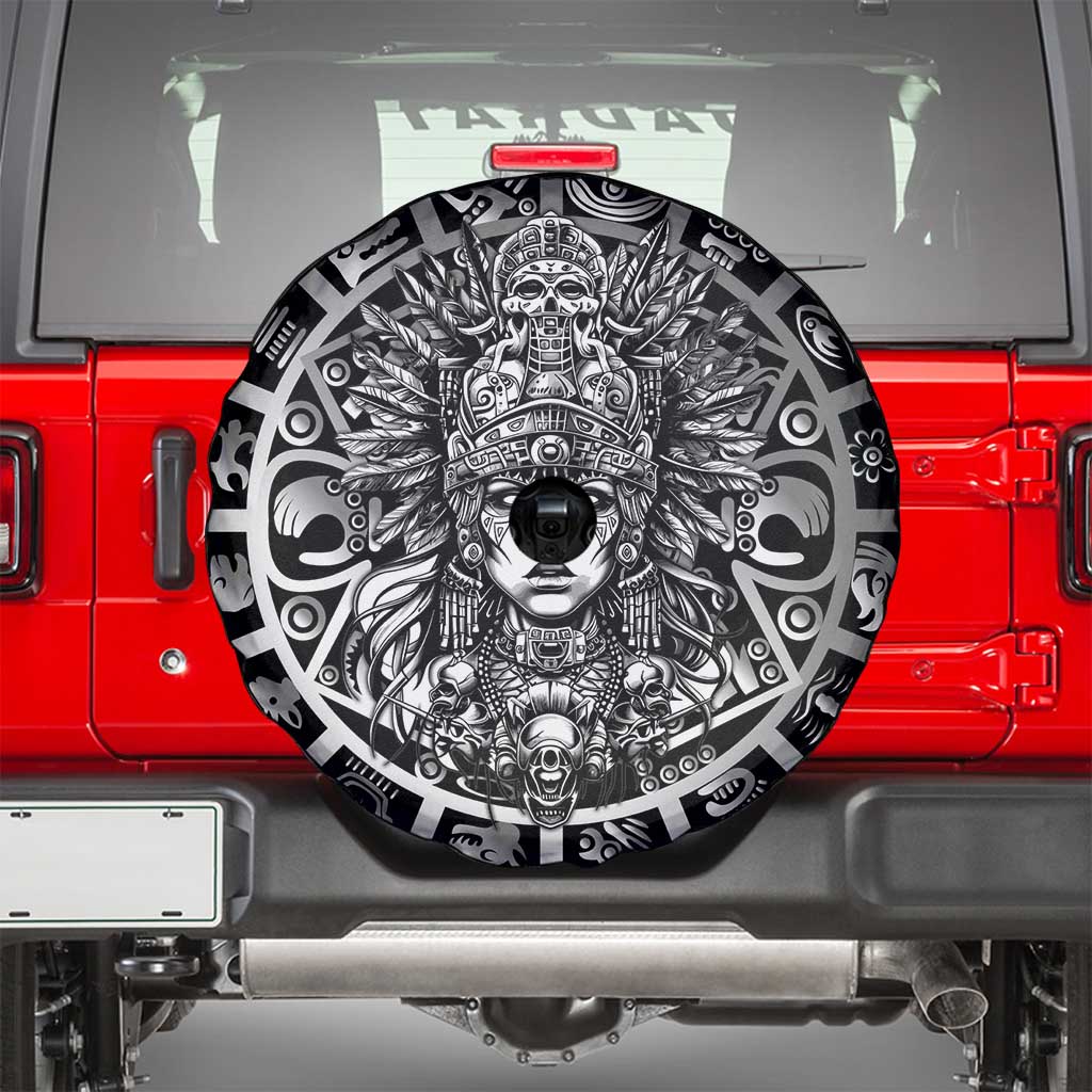 Mexico Aztec Warrior Goddess Spare Tire Cover Aztec Skull Tribal Calender Silver Spirit - Wonder Print Shop