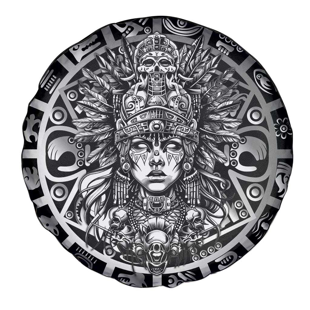 Mexico Aztec Warrior Goddess Spare Tire Cover Aztec Skull Tribal Calender Silver Spirit - Wonder Print Shop