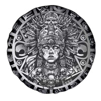 Mexico Aztec Warrior Goddess Spare Tire Cover Aztec Skull Tribal Calender Silver Spirit - Wonder Print Shop