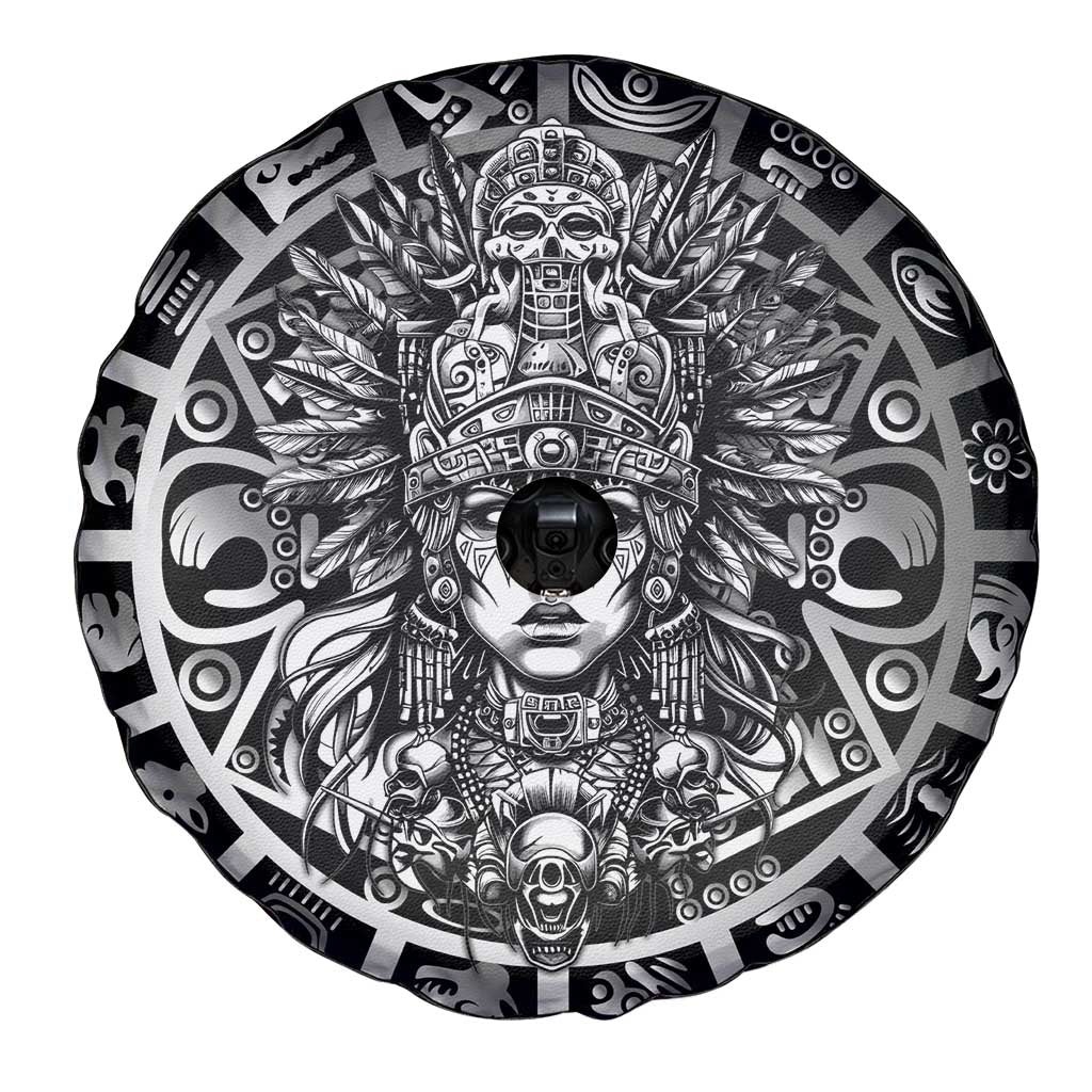 Mexico Aztec Warrior Goddess Spare Tire Cover Aztec Skull Tribal Calender Silver Spirit - Wonder Print Shop
