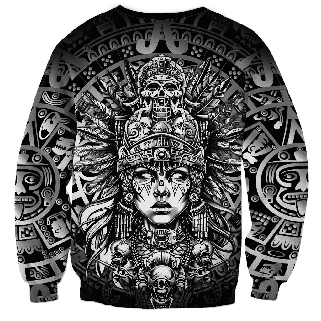 Mexico Aztec Warrior Goddess Sweatshirt Aztec Skull Tribal Calender Silver Spirit - Wonder Print Shop