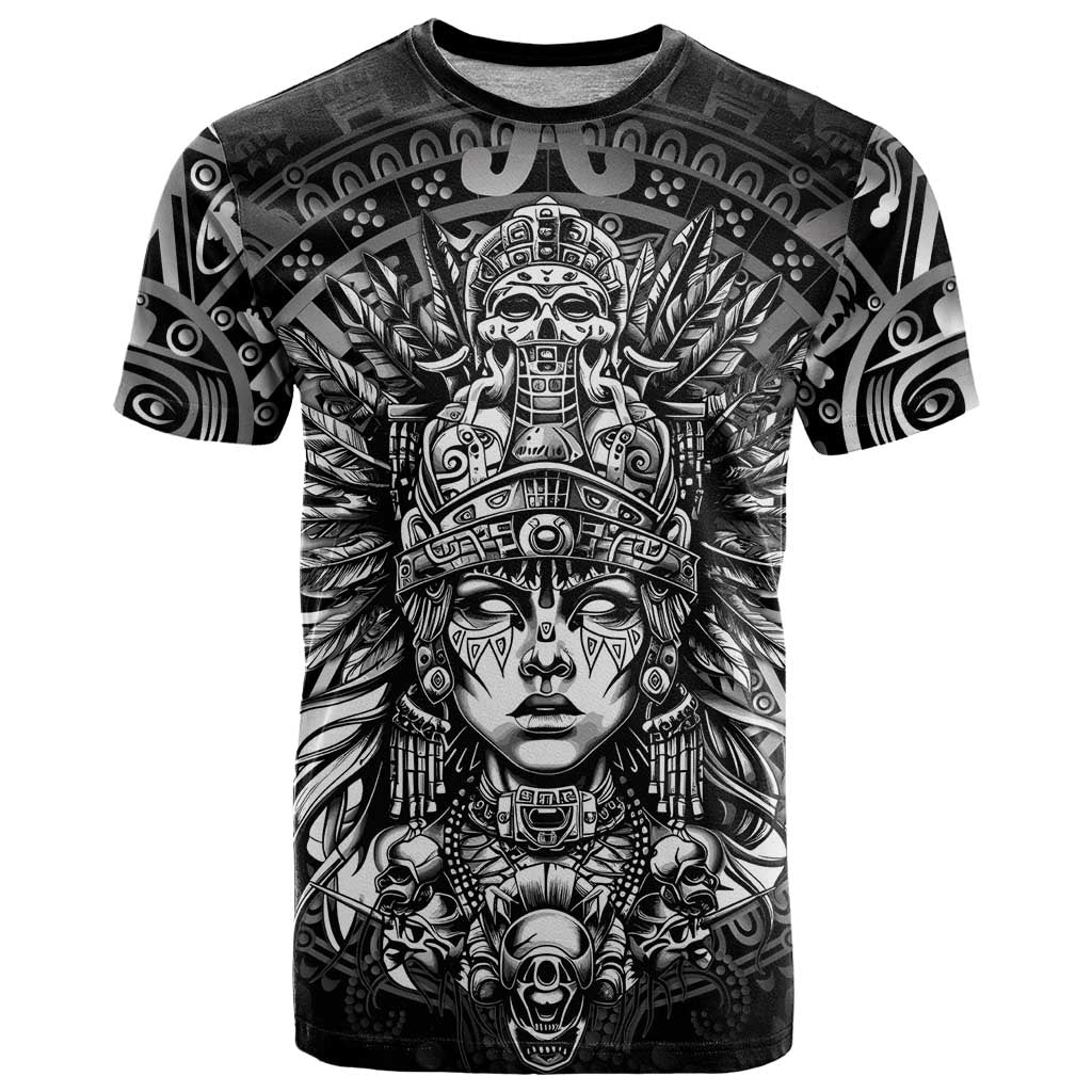 Mexico Aztec Warrior Goddess T Shirt Aztec Skull Tribal Calender Silver Spirit - Wonder Print Shop