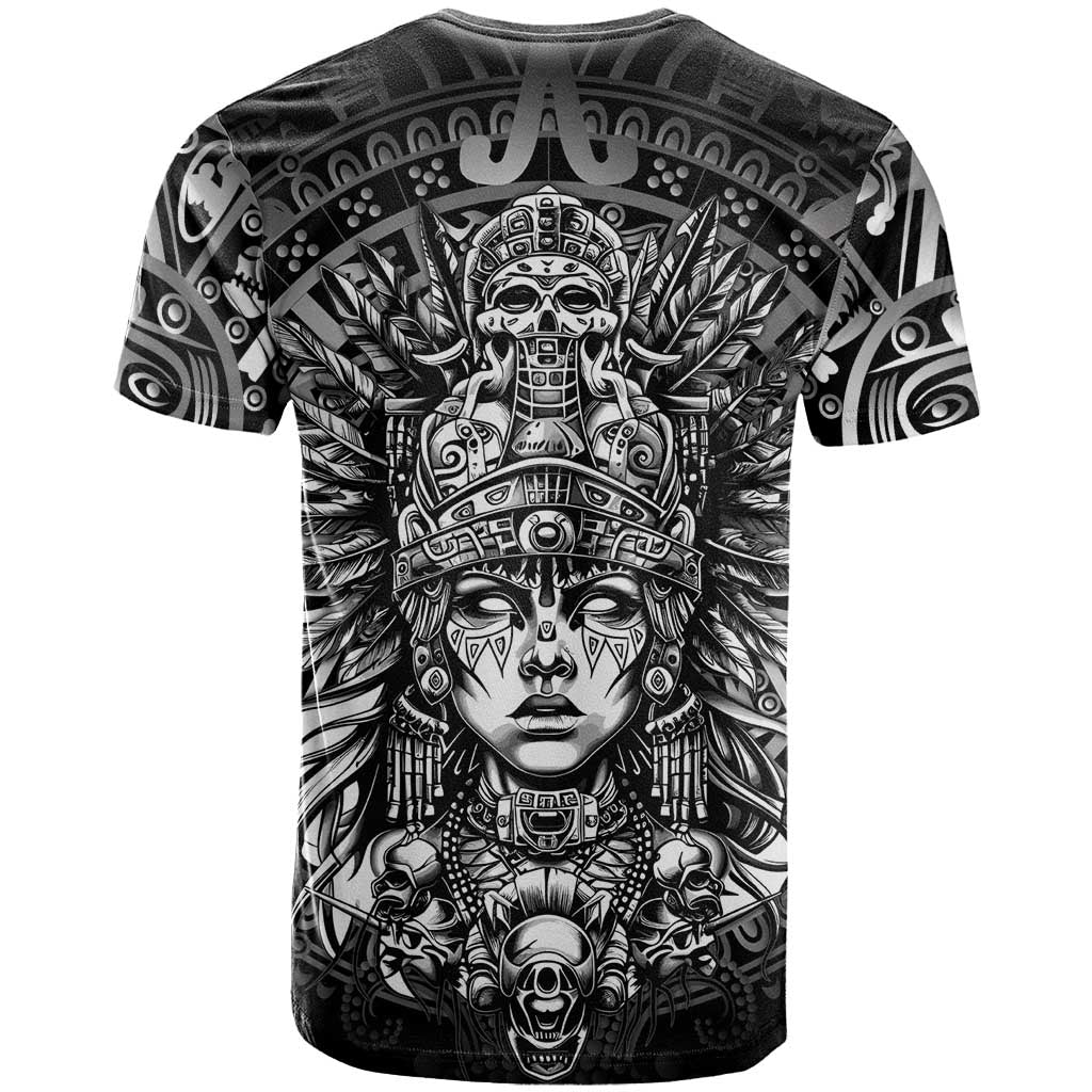 Mexico Aztec Warrior Goddess T Shirt Aztec Skull Tribal Calender Silver Spirit - Wonder Print Shop