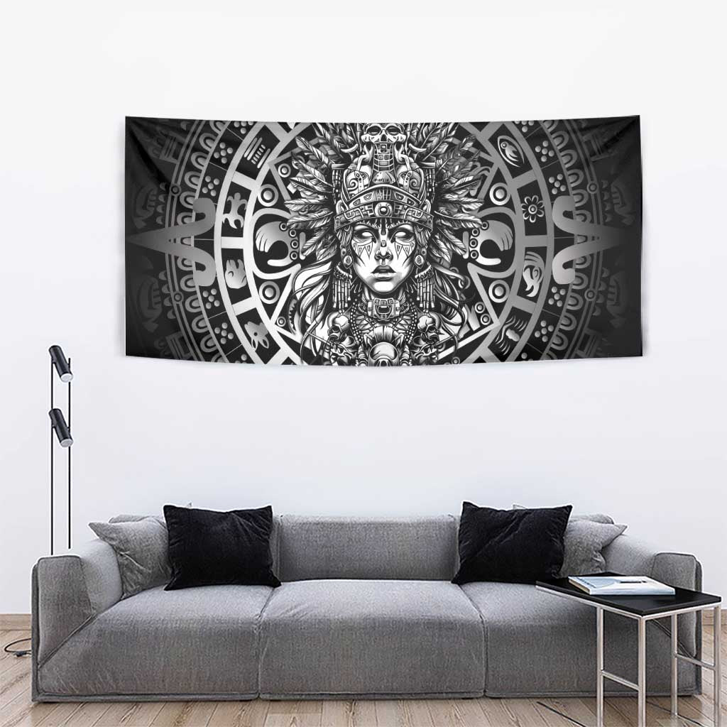 Mexico Aztec Warrior Goddess Tapestry Aztec Skull Tribal Calender Silver Spirit - Wonder Print Shop