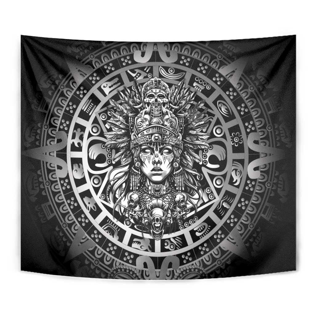 Mexico Aztec Warrior Goddess Tapestry Aztec Skull Tribal Calender Silver Spirit - Wonder Print Shop