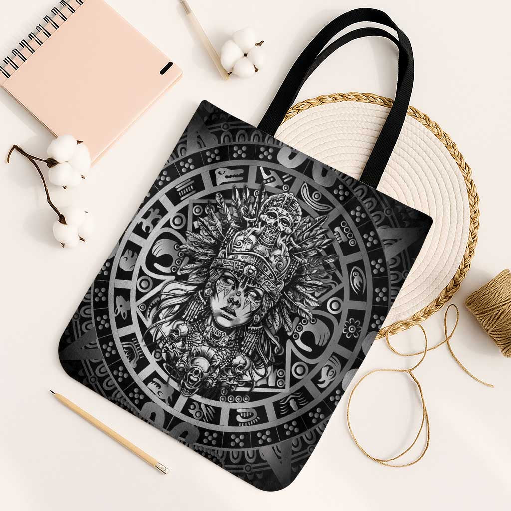 Mexico Aztec Warrior Goddess Tote Bag Aztec Skull Tribal Calender Silver Spirit - Wonder Print Shop