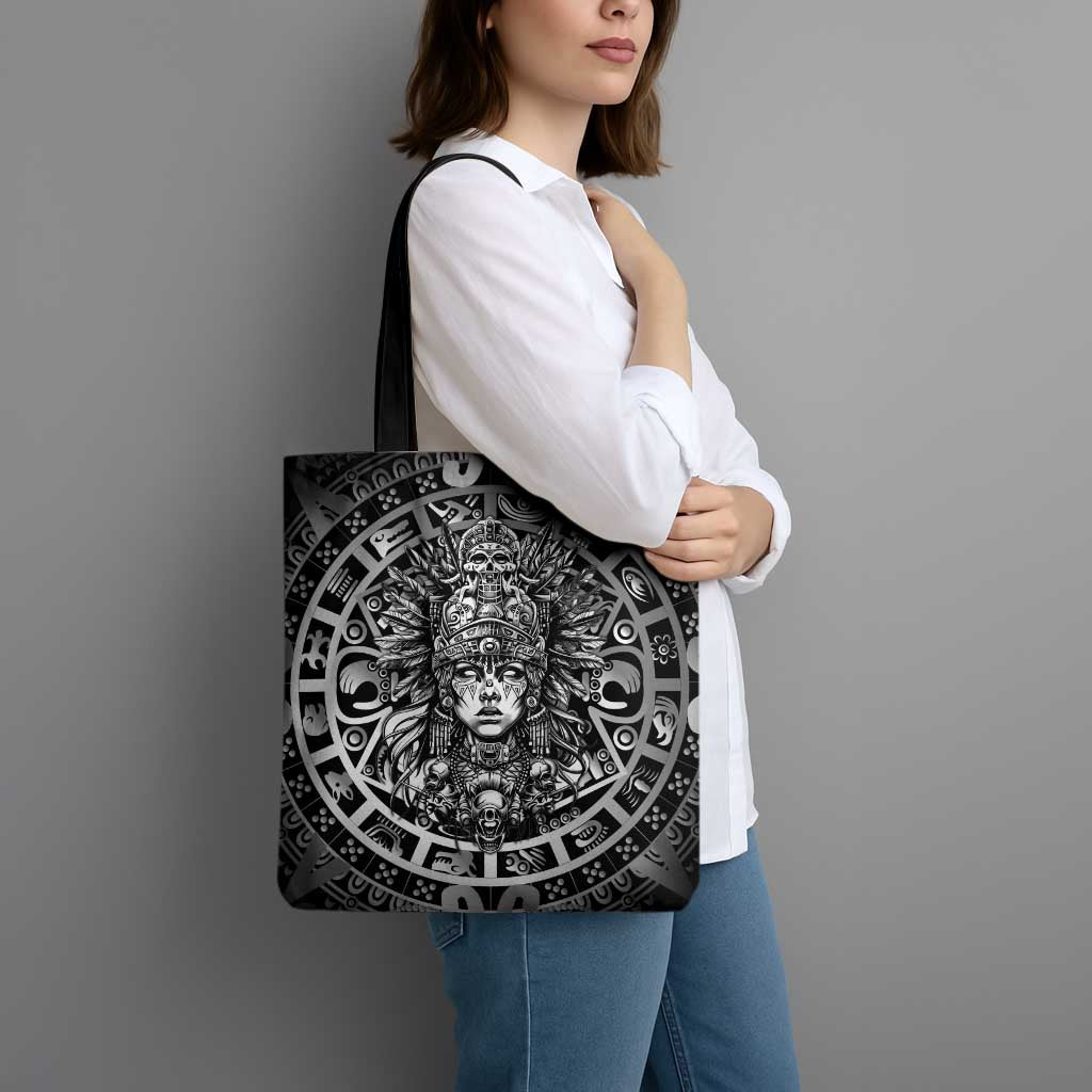 Mexico Aztec Warrior Goddess Tote Bag Aztec Skull Tribal Calender Silver Spirit - Wonder Print Shop