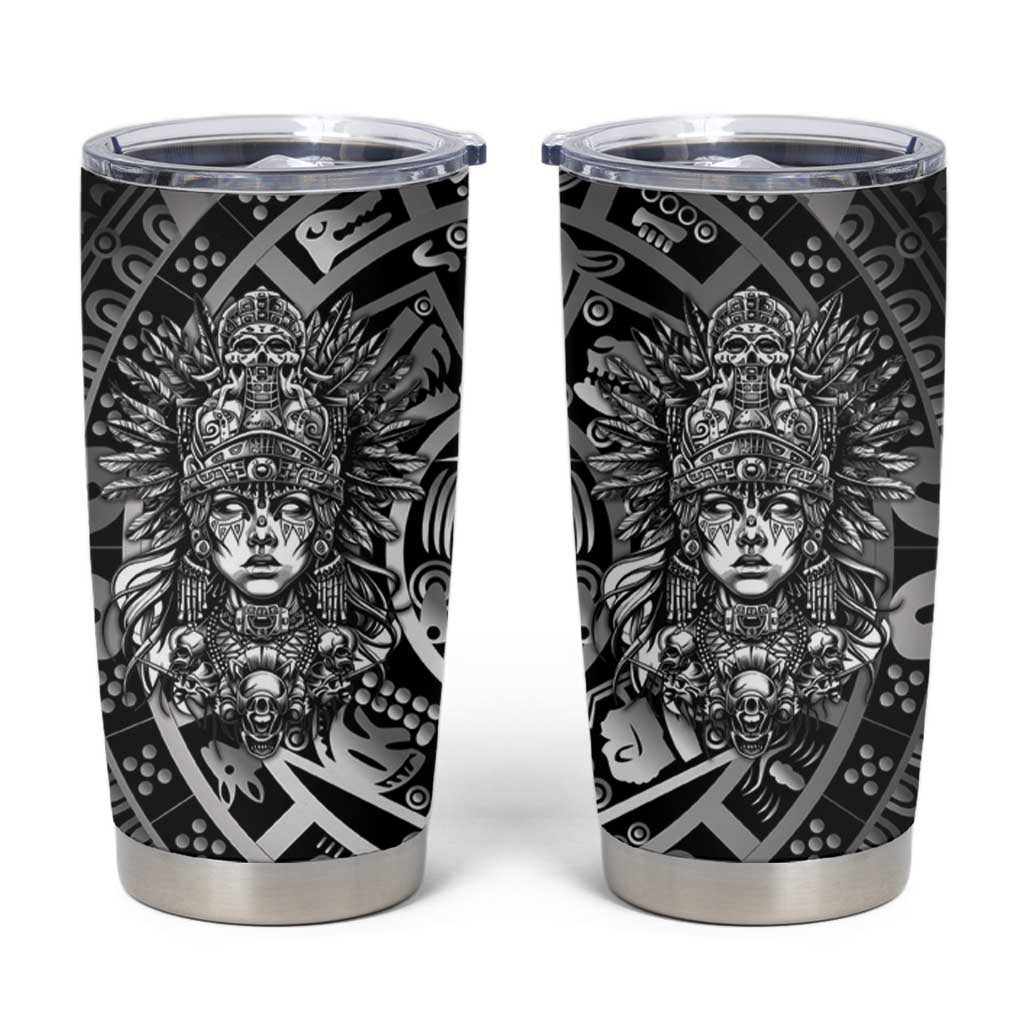 Mexico Aztec Warrior Goddess Tumbler Cup Aztec Skull Tribal Calender Silver Spirit - Wonder Print Shop