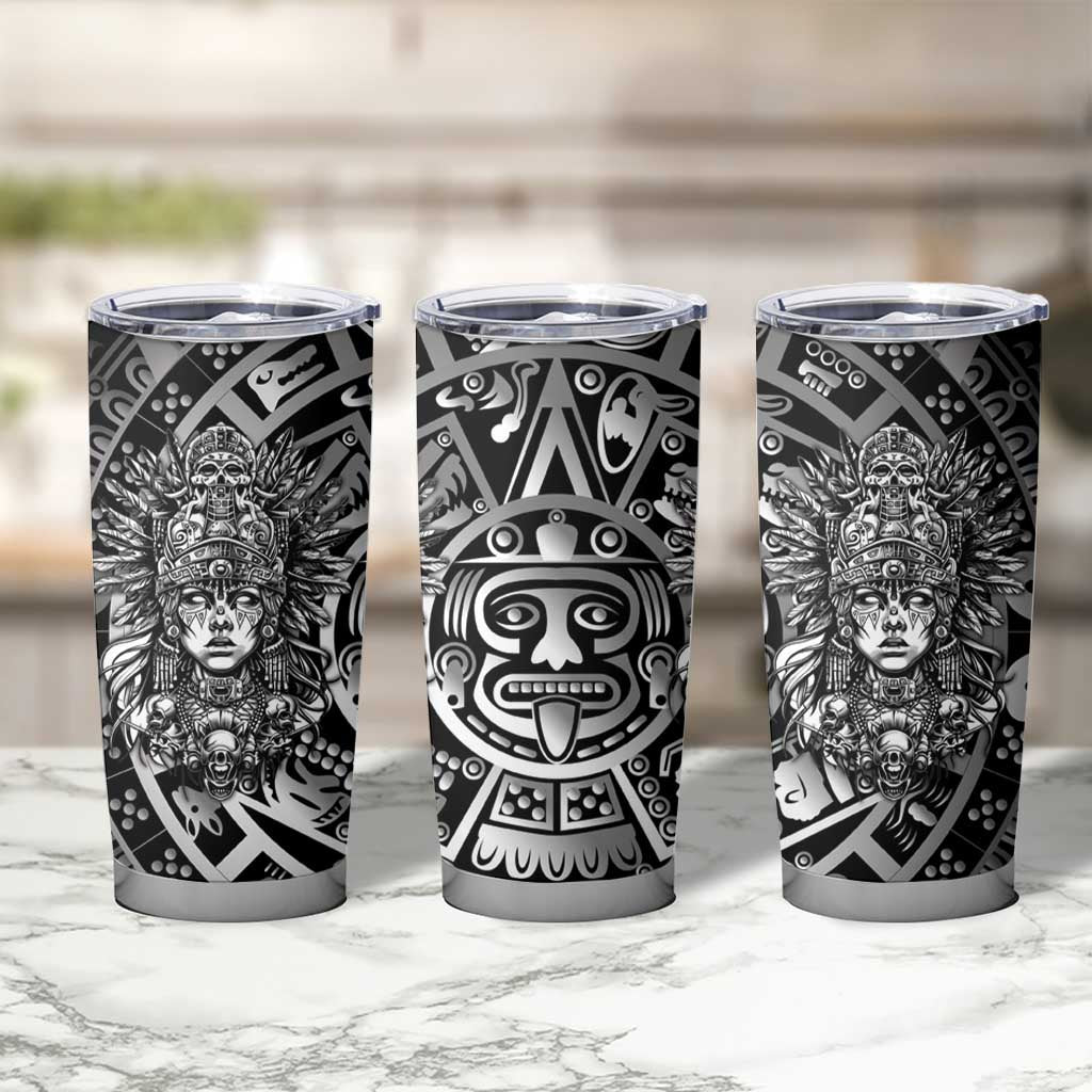 Mexico Aztec Warrior Goddess Tumbler Cup Aztec Skull Tribal Calender Silver Spirit - Wonder Print Shop